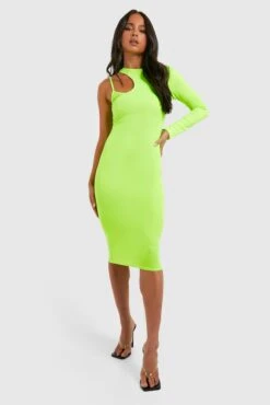 Vestito Longuette Petite Monospalla Asimmetrica Con Cut-out -Negozio al dettaglio Vestiti gzz36160 lime xl 3