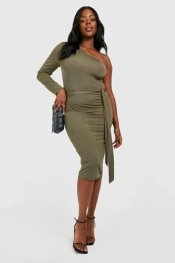 Vestito Midi Plus Size Monospalla Seducente Con Cintura