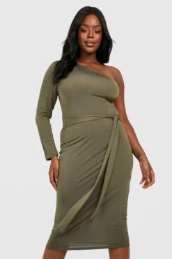 Vestito Midi Plus Size Monospalla Seducente Con Cintura -Negozio al dettaglio Vestiti gzz36213 khaki xl 2