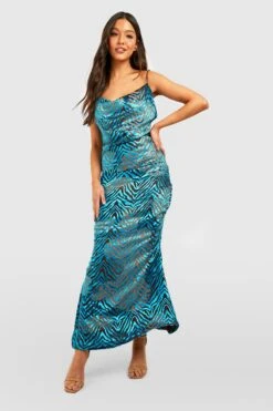 Vestito Maxi In Dévoré Zebrato Con Scollo A Cappuccio