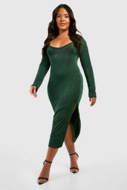 Vestito Longuette Plus Size Seducente In Acetato Con Scollo Profondo -Negozio al dettaglio Vestiti gzz36747 emerald xl 2