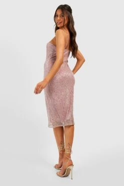 Vestito Midi Da Party Allacciato Al Collo Glitterato Plissettato Con Cut-out -Negozio al dettaglio Vestiti gzz36784 blush xl 1