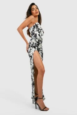 Vestito Scaldacuore Maxi In Raso Con Dettagli Stile Corsetto E Stampa A Fiori 6 Vestito Scaldacuore Maxi In Raso Con Dettagli Stile Corsetto E Stampa A Fiori -Negozio al dettaglio Vestiti gzz36937 black xl 2