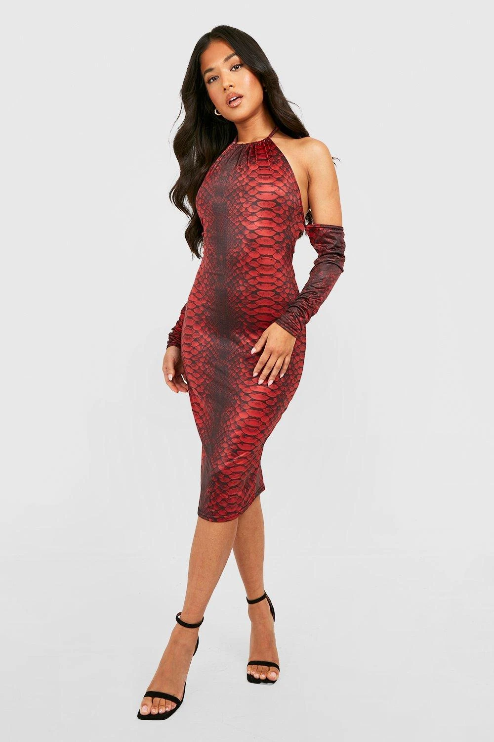 Vestito Midi Petite Con Stampa Effetto Pelle Di Serpente E Spalle Scoperte 3 Vestito Midi Petite Con Stampa Effetto Pelle Di Serpente E Spalle Scoperte - immagine 3