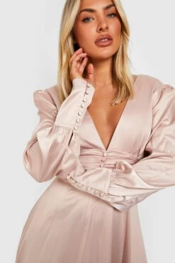 Vestito Midi In Raso Con Scollo Profondo E Ruches In Vita 7 Vestito Midi In Raso Con Scollo Profondo E Ruches In Vita -Negozio al dettaglio Vestiti gzz37280 champagne xl 3