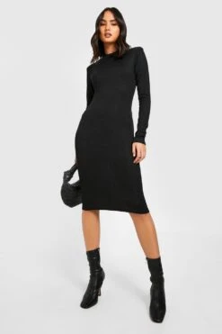 Vestito Midi A Coste A Maniche Lunghe Con Spalline Imbottite -Negozio al dettaglio Vestiti gzz37362 black xl 2