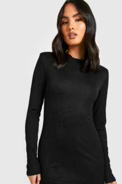 Vestito Midi A Coste A Maniche Lunghe Con Spalline Imbottite -Negozio al dettaglio Vestiti gzz37362 black xl 3