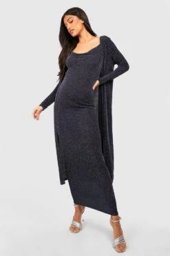 Vestito Premaman Glitterato Con Scollo A Cappuccio E Spalline & Spolverino -Negozio al dettaglio Vestiti gzz37383 dark20blue xl 2