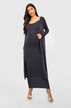 Vestito Premaman Glitterato Con Scollo A Cappuccio E Spalline & Spolverino -Negozio al dettaglio Vestiti gzz37383 dark20blue xl 3