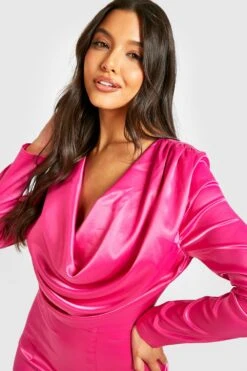 Vestito Maxi In Raso Con Scollo A Cappuccio -Negozio al dettaglio Vestiti gzz37385 magenta xl 3