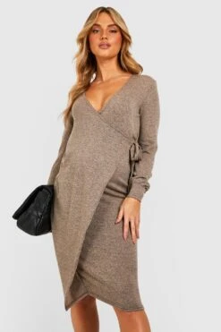 Vestito Scaldacuore Midi Premaman In Maglia In Mélange Con Laccetti