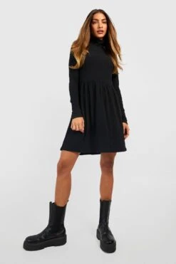 Vestito A Trapezio A Coste Morbide Con Maniche Lunghe E Collo Alto -Negozio al dettaglio Vestiti gzz37920 black xl 2