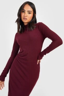 Vestito Midi A Coste Morbide Con Maniche Lunghe E Collo Alto 7 Vestito Midi A Coste Morbide Con Maniche Lunghe E Collo Alto -Negozio al dettaglio Vestiti gzz37921 berry xl 3