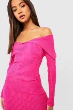 Vestito Midi In Maglia A Coste Con Spalle Scoperte -Negozio al dettaglio Vestiti gzz37962 hot20pink xl 3
