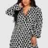 Vestito Camicia Plus Size Con Stampa Di Motivi Geometrici
