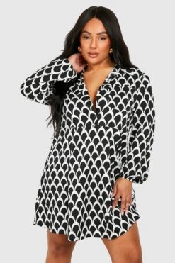 Vestito Camicia Plus Size Con Stampa Di Motivi Geometrici