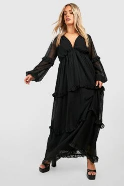 Vestito Maxi Plus Size In Rete Plumetis Con Arricciature -Negozio al dettaglio Vestiti gzz38077 black xl 2