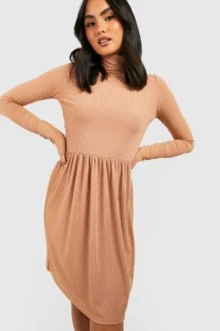 Vestito Grembiule Basic A Coste A Collo Alto -Negozio al dettaglio Vestiti gzz38180 camel xl 3