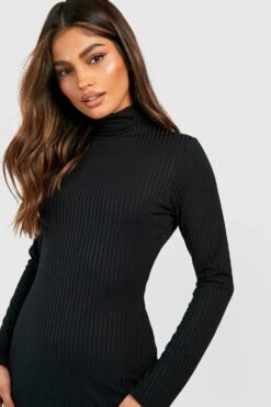 Vestito Longuette A Maniche Lunghe A Coste Con Collo Alto -Negozio al dettaglio Vestiti gzz38187 black xl 3