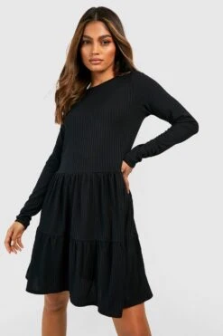 Vestito Grembiule A Coste Con Balze E Arricciature -Negozio al dettaglio Vestiti gzz38194 black xl 2