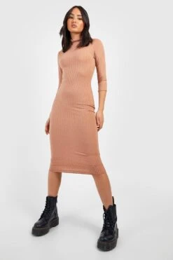 Vestito Midi A Collo Alto A Coste -Negozio al dettaglio Vestiti gzz38195 camel xl 2