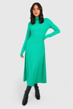 Vestito Longuette A Collo Alto A Coste