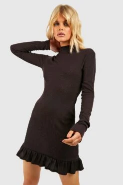 Vestito A Coste Con Collo A Imbuto E Volant Sul Fondo -Negozio al dettaglio Vestiti gzz38200 chocolate xl 2