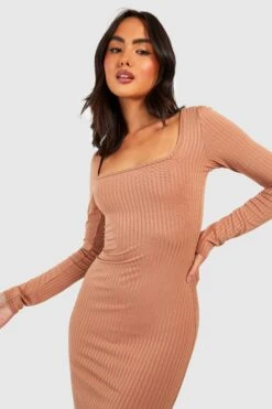 Vestito Midi A Maniche Lunghe A Coste -Negozio al dettaglio Vestiti gzz38201 tan xl 3