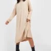Vestito Midi Oversize A Coste Spazzolata Con Collo Alto