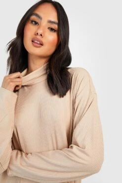 Vestito Midi Oversize A Coste Spazzolata Con Collo Alto 7 Vestito Midi Oversize A Coste Spazzolata Con Collo Alto -Negozio al dettaglio Vestiti gzz38202 stone xl 3