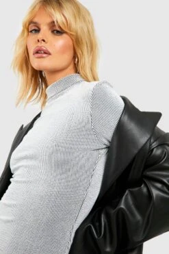 Vestito Longuette In Due Toni A Coste Ondulate Con Collo Alto -Negozio al dettaglio Vestiti gzz38206 black xl 3