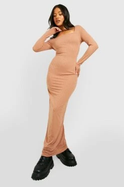 Vestito Maxi Petite A Coste Ampie Con Scollo Quadrato