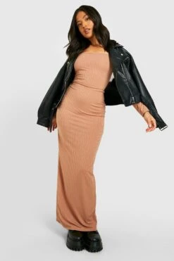 Vestito Maxi Petite A Coste Ampie Con Scollo Quadrato -Negozio al dettaglio Vestiti gzz38355 camel xl 2