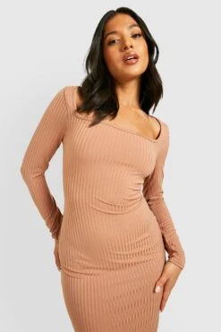 Vestito Maxi Petite A Coste Ampie Con Scollo Quadrato -Negozio al dettaglio Vestiti gzz38355 camel xl 3