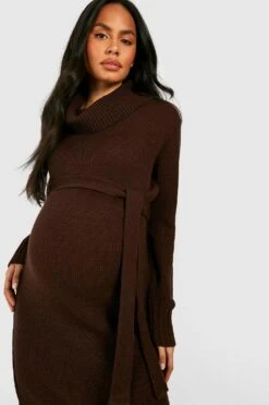 Vestito Midi Premaman In Maglia Con Scollo A Cappuccio -Negozio al dettaglio Vestiti gzz38364 chocolate xl 3
