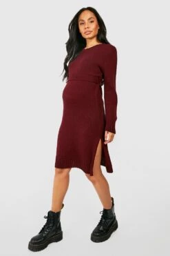 Vestito Midi Premaman In Maglia A Girocollo