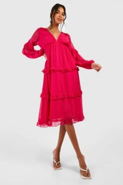 Vestito Midi In Rete Plumetis Con Arricciature -Negozio al dettaglio Vestiti gzz39012 hot20pink xl 2