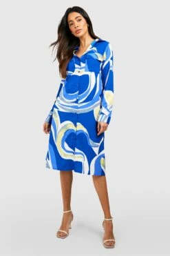 Vestito Camicia Midi Oversize In Fantasia Astratta -Negozio al dettaglio Vestiti gzz39073 blue xl 2