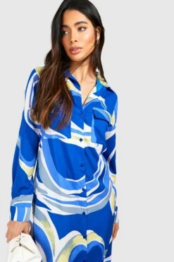 Vestito Camicia Midi Oversize In Fantasia Astratta -Negozio al dettaglio Vestiti gzz39073 blue xl 3