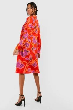 Vestito Camicia Midi Oversize In Tessuto Con Stampa A Fiori -Negozio al dettaglio Vestiti gzz39076 pink xl 1