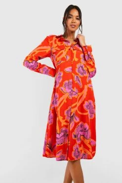 Vestito Camicia Midi Oversize In Tessuto Con Stampa A Fiori -Negozio al dettaglio Vestiti gzz39076 pink xl 2