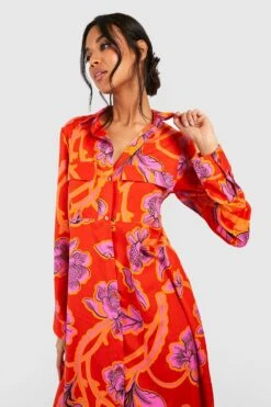 Vestito Camicia Midi Oversize In Tessuto Con Stampa A Fiori -Negozio al dettaglio Vestiti gzz39076 pink xl 3