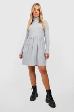 Vestito Skater Plus Size A Coste Morbide Con Collo Alto -Negozio al dettaglio Vestiti gzz39421 grey20marl xl 2