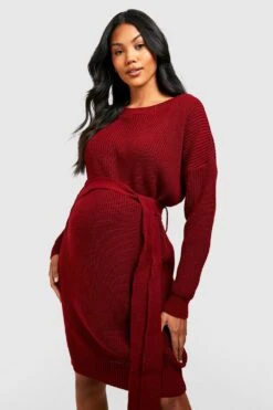 Vestito In Maglia Morbida Premaman Con Laccetti In Vita -Negozio al dettaglio Vestiti gzz39498 wine xl 2