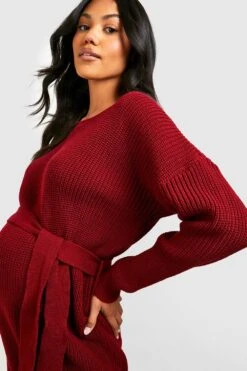 Vestito In Maglia Morbida Premaman Con Laccetti In Vita -Negozio al dettaglio Vestiti gzz39498 wine xl 3