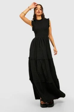 Vestito Midi Increspato Con Trama E Arricciature