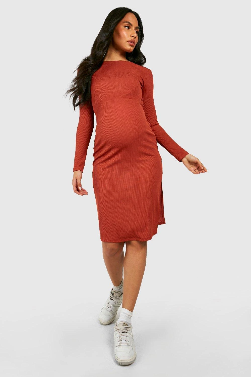 Vestito Midi Premaman A Maniche Lunghe Con Spacco 3 Vestito Midi Premaman A Maniche Lunghe Con Spacco - immagine 3