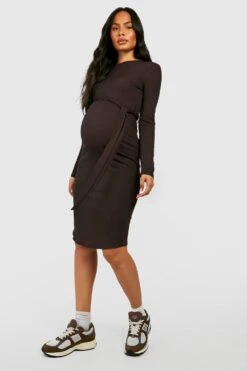 Vestito Midi Premaman A Coste Con Laccetti In Vita -Negozio al dettaglio Vestiti gzz39707 chocolate xl 2