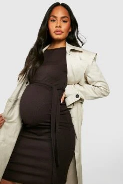 Vestito Midi Premaman A Coste Con Laccetti In Vita -Negozio al dettaglio Vestiti gzz39707 chocolate xl 3