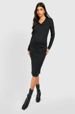 Vestito Midi Premaman A Coste Con Bottoni -Negozio al dettaglio Vestiti gzz39708 black xl 2